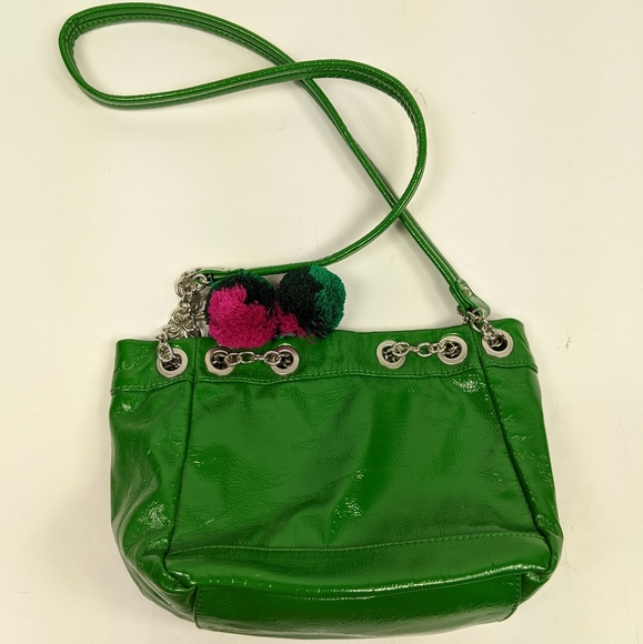 Teen Vogue Green Pink Pom Pom Chain Purse Shoulder Bag Funky Bright Fun - Picture 3 of 8